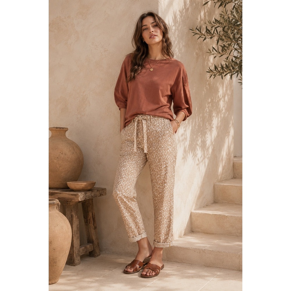 Anthropologie The Wanderer Leopard Print Utility Pants Belted Relaxed Fit Sz 27
